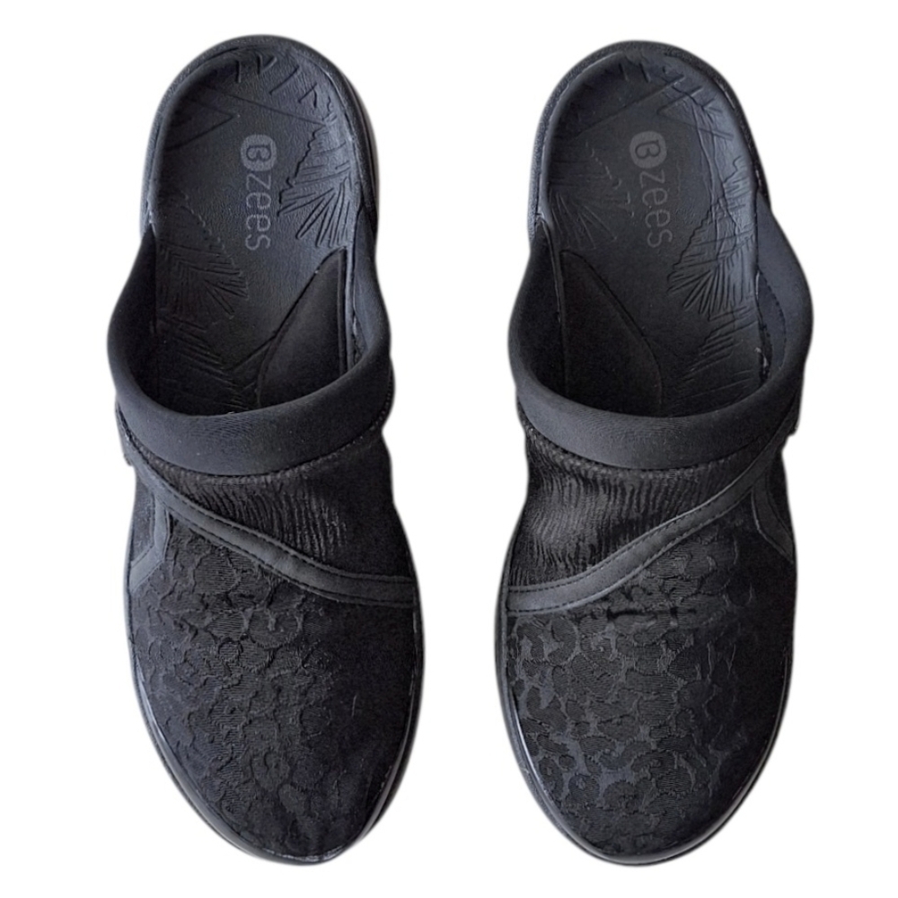 Bzees Black Fabric Slip On Clogs Nurse 9.5